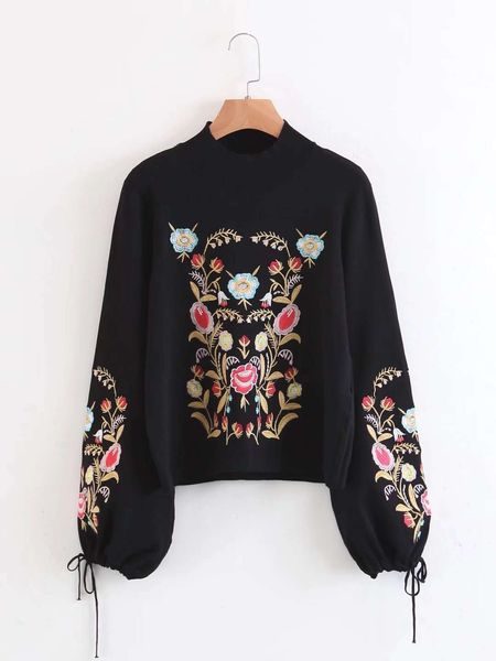 zaranse autumn women's embroidered lace up cuff pullover knitted sweater for women, White;black
zaranse autumn women's embroidered lace up cuff pullover knitted sweater for women, White;black