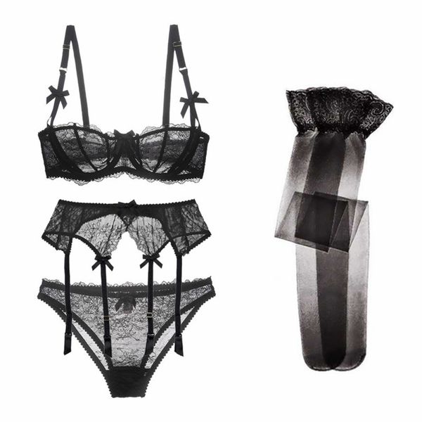 luxury half cup lace transparent lingerie ultra-thin solid lolita style 4 pieces/lots bra set and garter and stocking c1212, Black;white
luxury half cup lace transparent lingerie ultra-thin solid lolita style 4 pieces/lots bra set and garter and stocking c1212, Black;white