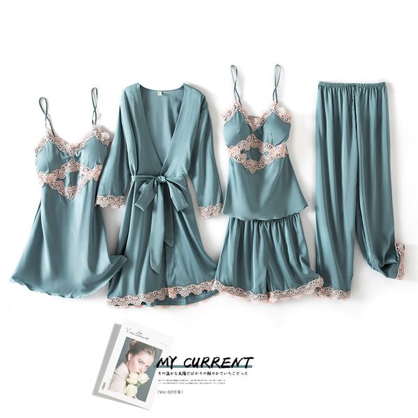 satin pajamas set 5pcs set for women soft sleepwear pijamas casual lace patchwork kimono gown bathrobe silky home clothes, Black;red
satin pajamas set 5pcs set for women soft sleepwear pijamas casual lace patchwork kimono gown bathrobe silky home clothes, Black;red