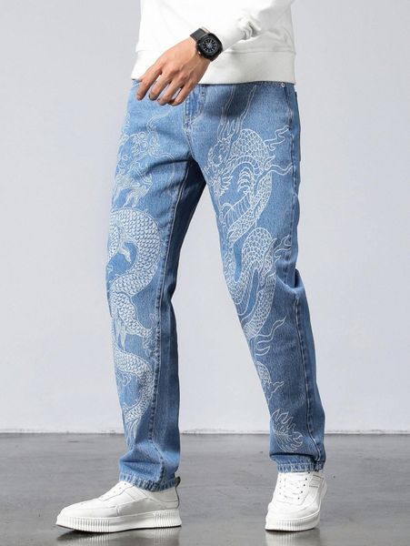 men chinese dragon print jeans h2xg#, Blue
men chinese dragon print jeans h2xg#, Blue