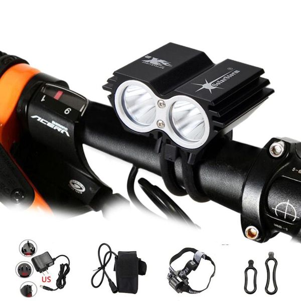 2 In 1 Bike Light Headlamp 5000 Lumens 2x T6 Led Bicycle Light Waterproof Lantern +rechargeable Battery Pack+headband +charger