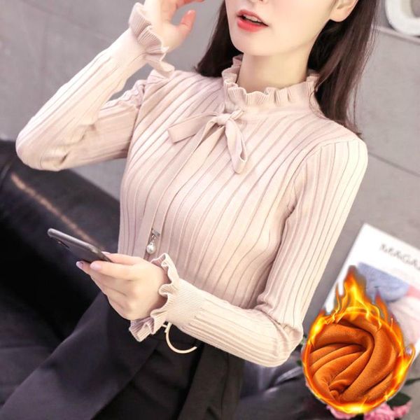 harajuku fashion winter plus velvet sweater women's warm bottoming shirt bow ruffle thicken warm knitted ladies sweater1, White;black
harajuku fashion winter plus velvet sweater women's warm bottoming shirt bow ruffle thicken warm knitted ladies sweater1, White;black