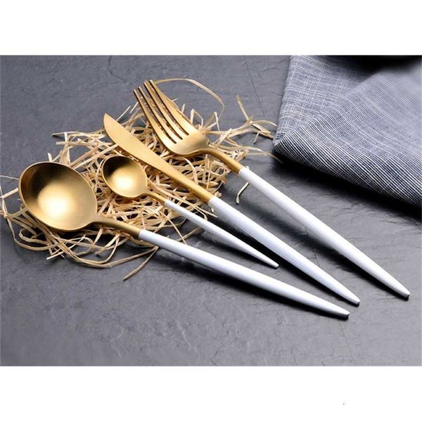 spoon portugal cutlery 304 knife and fork stainless steel western tableware white handle golden pointed tail flatware sets
spoon portugal cutlery 304 knife and fork stainless steel western tableware white handle golden pointed tail flatware sets