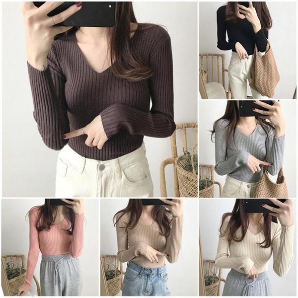 autumn sweater women casual slim v-neck bottoming sweaters solid color winter basic wild long sleeve pullover top, White;black
autumn sweater women casual slim v-neck bottoming sweaters solid color winter basic wild long sleeve pullover top, White;black