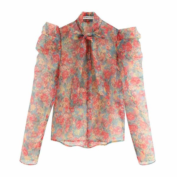 women transparent flower print blouse organza puff sleeve chic turndown collar shirts female blusas ladies, White
women transparent flower print blouse organza puff sleeve chic turndown collar shirts female blusas ladies, White