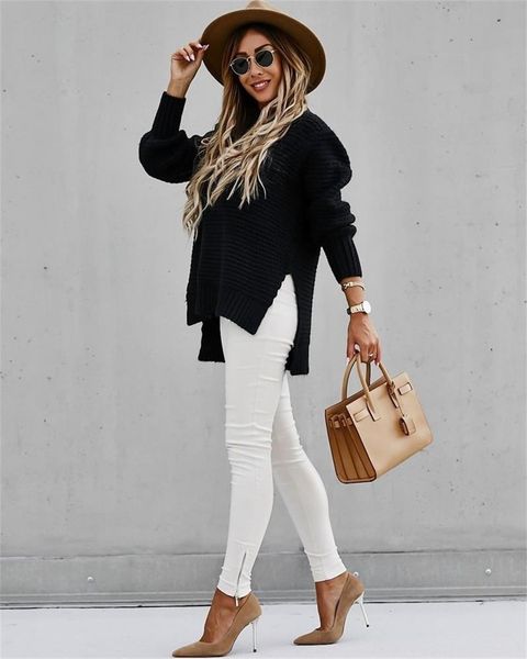 women solid color sweater pullovers side vent slit woolen sweater winter outdoor warm pullover sports casual loose sweaters ly11182, White
women solid color sweater pullovers side vent slit woolen sweater winter outdoor warm pullover sports casual loose sweaters ly11182, White