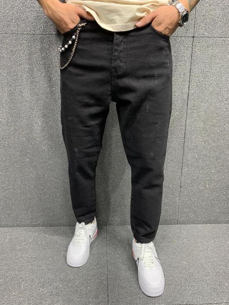 men's jeans black boyfriend chain detail men's jeans1, Blue