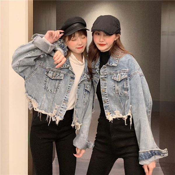 autumn blue distressed denim women's short coat long sleeve loose lapel solid color street wear casual ladies clothes, Black;brown
autumn blue distressed denim women's short coat long sleeve loose lapel solid color street wear casual ladies clothes, Black;brown