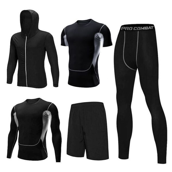 fitness men's five piece quick drying tights running basketball training suit, Gray 
fitness men's five piece quick drying tights running basketball training suit, Gray