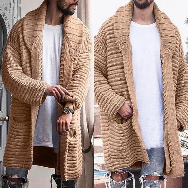 men turn-down collar cardigan autumn winter pocket solid mid-length jacket knitted casual male sweater khaki, White;black
men turn-down collar cardigan autumn winter pocket solid mid-length jacket knitted casual male sweater khaki, White;black
