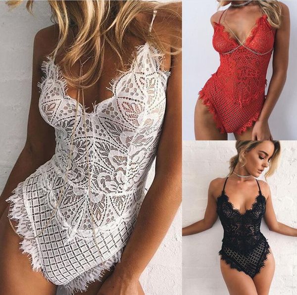 european and american women's style sling v-neck open back lace hollow jumpsuit, Black;white
european and american women's style sling v-neck open back lace hollow jumpsuit, Black;white