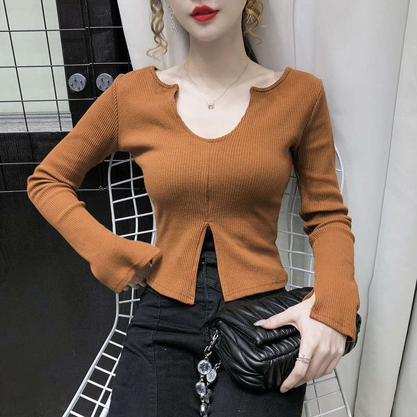 2020 split t-shirt women's new style in early autumn 2020, Black;brown
2020 split t-shirt women's new style in early autumn 2020, Black;brown