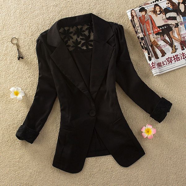 autumn lace blazer women singel button turn-down collar jackets feminino, White;black
autumn lace blazer women singel button turn-down collar jackets feminino, White;black