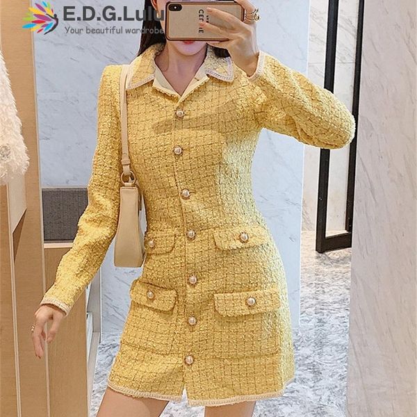 women's wool & blends edglulu winter single breasted coat women fashion slim pocket long yellow plaid tweed coats female woolen 1110, Black
women's wool & blends edglulu winter single breasted coat women fashion slim pocket long yellow plaid tweed coats female woolen 1110, Black