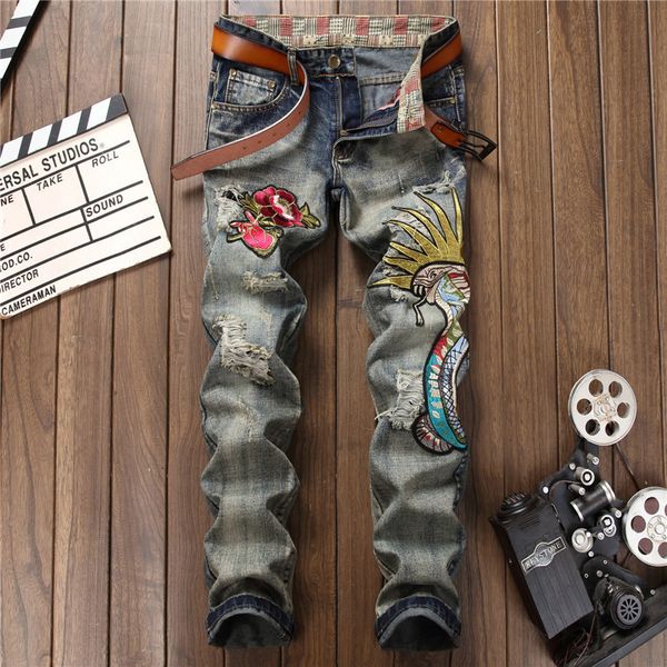 autumn men's with ripped holes distressed embroidery chinese patch cotton slim-fit straight jeans ing, Blue
autumn men's with ripped holes distressed embroidery chinese patch cotton slim-fit straight jeans ing, Blue