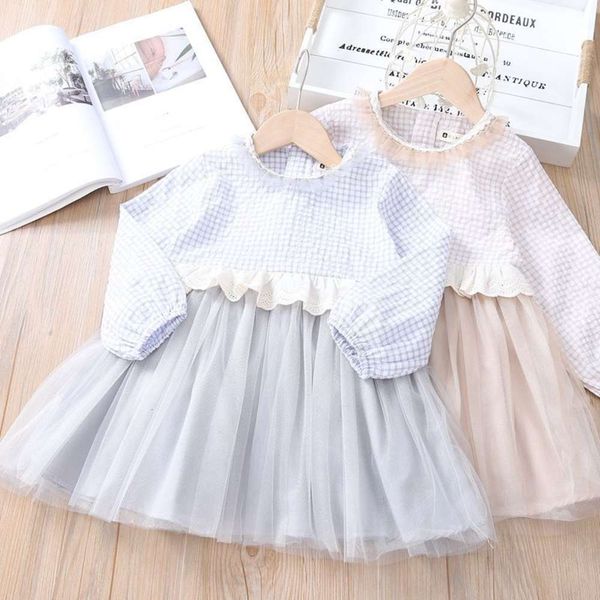spring new girl's plaid lace 2021 round neck long sve stitched gauze skirt children's princs drs, Red;yellow
spring new girl's plaid lace 2021 round neck long sve stitched gauze skirt children's princs drs, Red;yellow