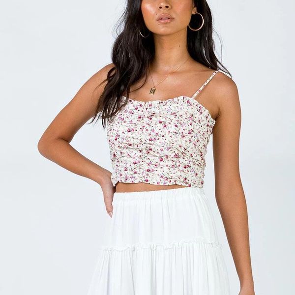 women's tanks & camis summer women's camisole casual flower print ruffled decorative short camisole1, White
women's tanks & camis summer women's camisole casual flower print ruffled decorative short camisole1, White