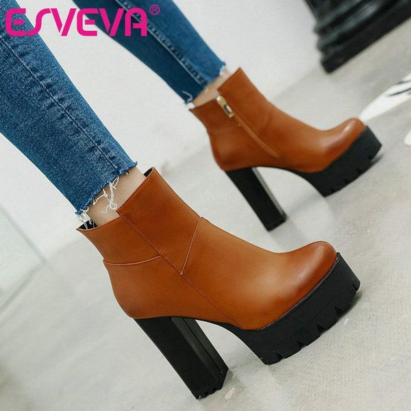 esveva 2020 elegant pu leather western style women shoes winter ankle boots pointed toe zipper square high heel boot size 34-43, Black
esveva 2020 elegant pu leather western style women shoes winter ankle boots pointed toe zipper square high heel boot size 34-43, Black