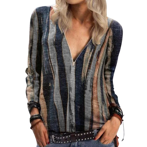 vintage stripe print zipper v neck t shirts women casual loose long sleeve pullovers autumn streetwear trendy tee 201125, White
vintage stripe print zipper v neck t shirts women casual loose long sleeve pullovers autumn streetwear trendy tee 201125, White