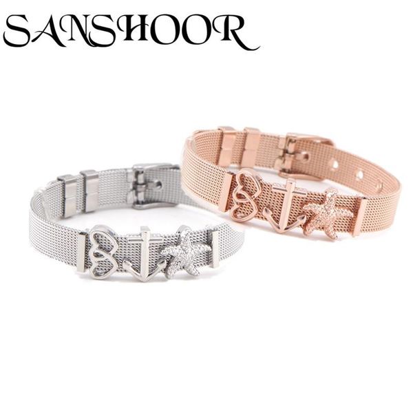 dropshipping sanshoor jewelry diy ocean starfish heart slide charms fit 10mm stainless steel mesh bracelet set as fashion gift, Golden;silver
dropshipping sanshoor jewelry diy ocean starfish heart slide charms fit 10mm stainless steel mesh bracelet set as fashion gift, Golden;silver
