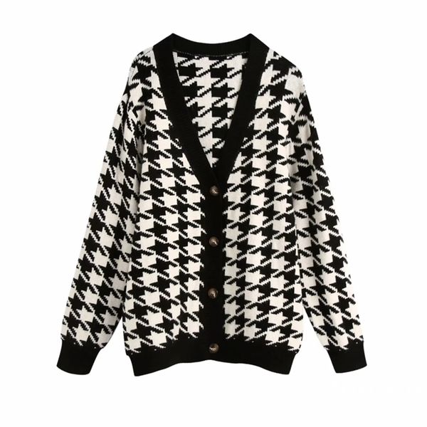 women houndstooth knitting loose sweater casual femme v-neck long sleeve pullover high street lady loose sw899 201128, White;black
women houndstooth knitting loose sweater casual femme v-neck long sleeve pullover high street lady loose sw899 201128, White;black