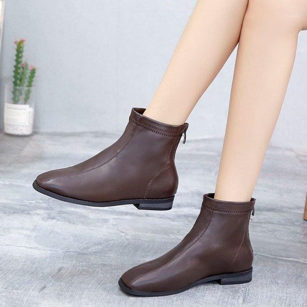2021 women shoes ankle new autumn british wind genuine leather thick with short boots motorcycle boots1, Black
