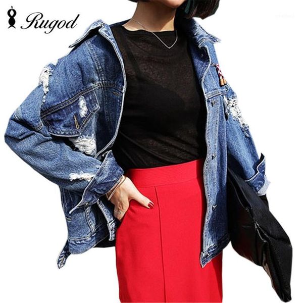 women's jackets wholesale- 2021 vintage fashion wash water denim jacket badge loose bf coat hole female outerwear plus size chaquetas m, Black;brown
women's jackets wholesale- 2021 vintage fashion wash water denim jacket badge loose bf coat hole female outerwear plus size chaquetas m, Black;brown