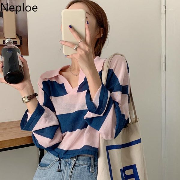 neploe korean thin striped pullover knitwear 2020 turn down collar long sleeve pull jumper drawstring short knitted 4d5241, White;black
neploe korean thin striped pullover knitwear 2020 turn down collar long sleeve pull jumper drawstring short knitted 4d5241, White;black