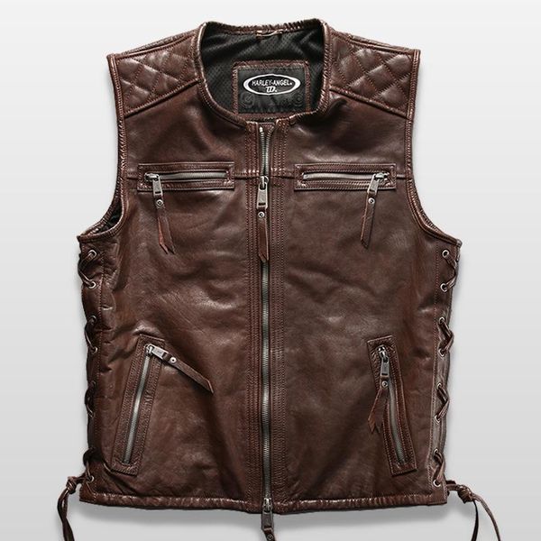 biker style genuine leather vest men's real cowhide leather waistcoat slim fit sleeveless motorcycle jackets coat, Black;white
biker style genuine leather vest men's real cowhide leather waistcoat slim fit sleeveless motorcycle jackets coat, Black;white