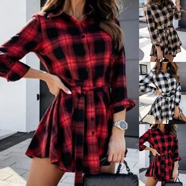 turn-down collar women shirt dress elegant plaid print button mini dress autumn spring casual long sleeve bandage party dresses1, Black;gray
turn-down collar women shirt dress elegant plaid print button mini dress autumn spring casual long sleeve bandage party dresses1, Black;gray