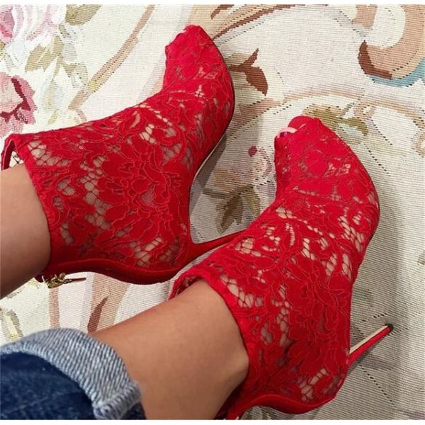 mode red/black new lace elegant women peep toe tornozelo zipper back summer ladies heel boots party mjtv
mode red/black new lace elegant women peep toe tornozelo zipper back summer ladies heel boots party mjtv