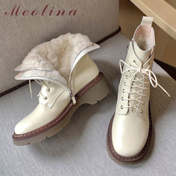 meotina real wool fur genuine leather platform block mid heel ankle boots women motorcycle boots shoes zip lace up short, Black
meotina real wool fur genuine leather platform block mid heel ankle boots women motorcycle boots shoes zip lace up short, Black