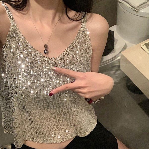 women v neck glitter sleeveless sling shirts female loose sequined tank ladies fashion clothes new hot, White
women v neck glitter sleeveless sling shirts female loose sequined tank ladies fashion clothes new hot, White
