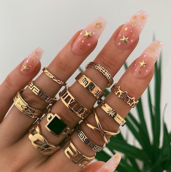 13pcs set characteristic fashionable alloy geometric element set ring letter star ring the gift for women and men, Golden;silver
13pcs set characteristic fashionable alloy geometric element set ring letter star ring the gift for women and men, Golden;silver