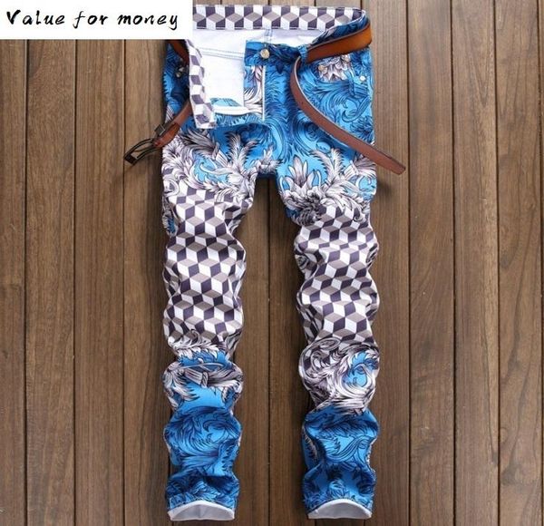 mens style nightclub jeans luxury men jeans trousers colorful print slim straight zipper pants for men, Blue
mens style nightclub jeans luxury men jeans trousers colorful print slim straight zipper pants for men, Blue