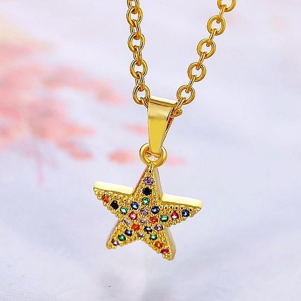 pendant necklaces bohemian starfish necklace colorful zircon gold-plate copper micro-paved charming jewelry stainless steel chain high quali, Silver
pendant necklaces bohemian starfish necklace colorful zircon gold-plate copper micro-paved charming jewelry stainless steel chain high quali, Silver