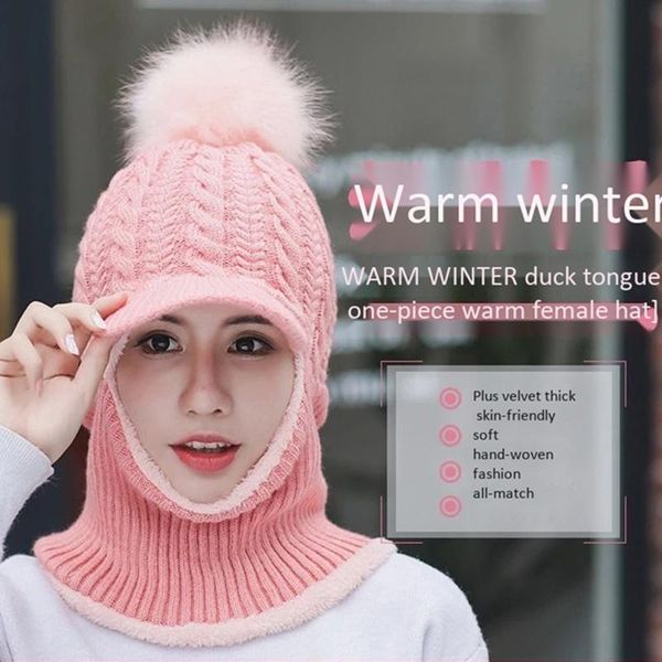 warm neck knit hat fur pompoms hat mask winter for girl wool knitted female balaclava caps gorras bonnet, Blue;gray
warm neck knit hat fur pompoms hat mask winter for girl wool knitted female balaclava caps gorras bonnet, Blue;gray