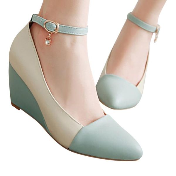 women wedge high heel color block single shoes big size buckle casual ladies shoes female pointed toe pumps, Black
women wedge high heel color block single shoes big size buckle casual ladies shoes female pointed toe pumps, Black