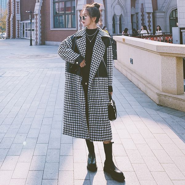 2021 new women's winter wool new long houndstooth single leather seam breasted loose fashion quality female6 coat v58v, Black
2021 new women's winter wool new long houndstooth single leather seam breasted loose fashion quality female6 coat v58v, Black