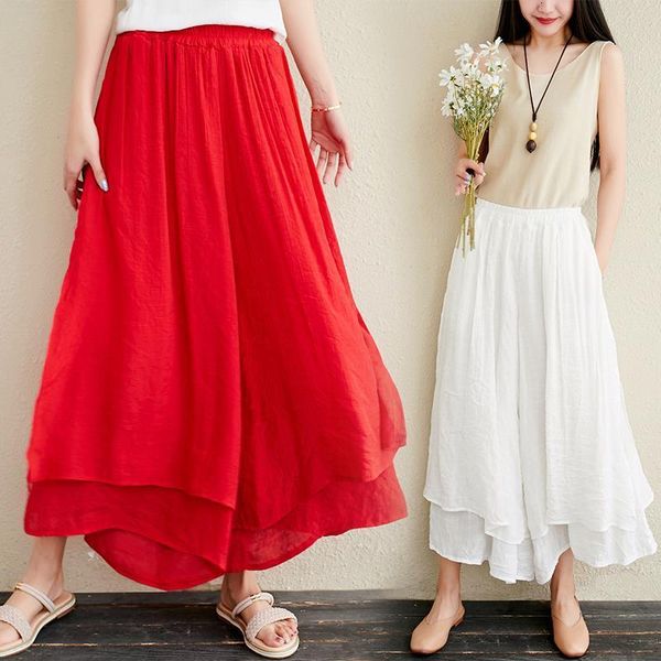 #0607 red black white double layer cotton linen wide leg pants women loose elastic high waist casual trousers ladies summer
#0607 red black white double layer cotton linen wide leg pants women loose elastic high waist casual trousers ladies summer