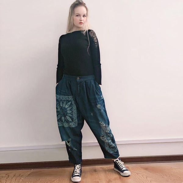 women's jeans plus size wide leg boyfriend printed denim trousers hip hop streetwear ripped hole pants baggy cowboy harem joggers, Blue
women's jeans plus size wide leg boyfriend printed denim trousers hip hop streetwear ripped hole pants baggy cowboy harem joggers, Blue