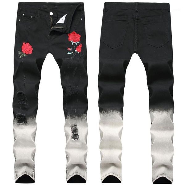 men's jeans style black skinny men's rose embroidery hole men fashion design male denim pants straight slim biker ripped jeans1, Blue
men's jeans style black skinny men's rose embroidery hole men fashion design male denim pants straight slim biker ripped jeans1, Blue