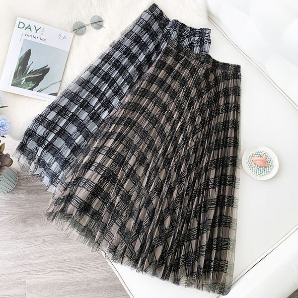 wasteheart women fashion black green khaki high waist ruffles pleated ankle length long skirt mesh clothing ball gown y1214
wasteheart women fashion black green khaki high waist ruffles pleated ankle length long skirt mesh clothing ball gown y1214