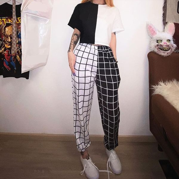 sportpants summer contrast cargo pant for women t shirt loose hight waist plaid jogging trousers sport pants elasticity, Black;white
sportpants summer contrast cargo pant for women t shirt loose hight waist plaid jogging trousers sport pants elasticity, Black;white