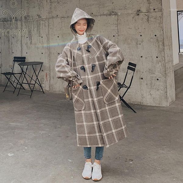 yosimi women wool coat 2020 autumn winter full sleeve with hooded plus large size maxi loose gray plaid long women woolen coats1, Black
yosimi women wool coat 2020 autumn winter full sleeve with hooded plus large size maxi loose gray plaid long women woolen coats1, Black