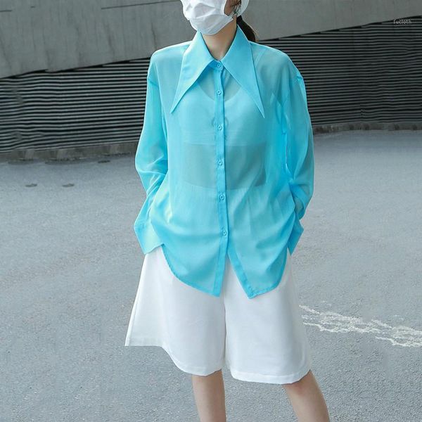zcsmll women blue perspective big size sunscreen blouse new lapel long sleeve loose fit shirt fashion spring summer 20201, White 
zcsmll women blue perspective big size sunscreen blouse new lapel long sleeve loose fit shirt fashion spring summer 20201, White