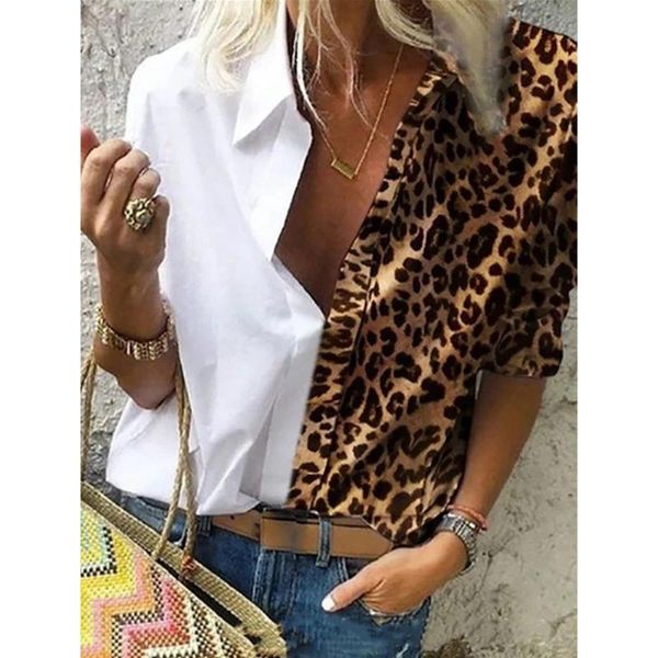 women's blouses & shirts chic leopard splice blouse turn down collar coffee white casual long sleeve women party streetwear s-xxl
women's blouses & shirts chic leopard splice blouse turn down collar coffee white casual long sleeve women party streetwear s-xxl