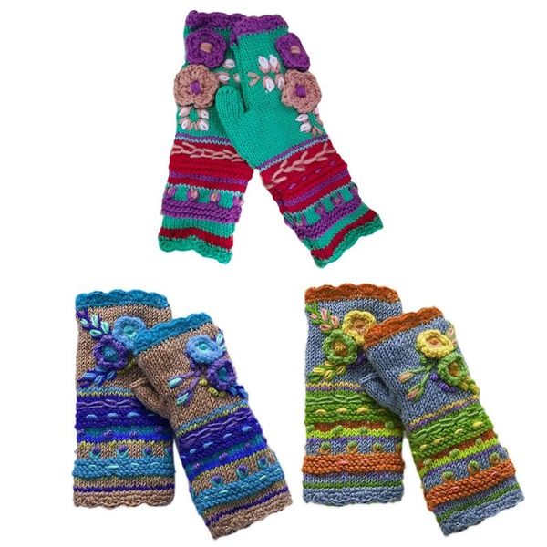 women winter vintage multicolor knitted fingerless gloves fake sleeve ethnic colorful crochet floral half finger mittens, Blue;gray
women winter vintage multicolor knitted fingerless gloves fake sleeve ethnic colorful crochet floral half finger mittens, Blue;gray