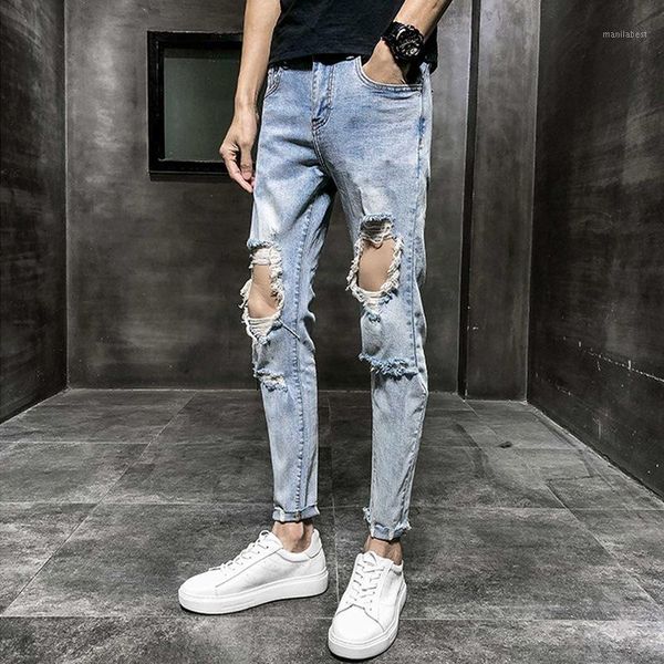 spring and summer 2020 korean big holes denim jeans trendy male personality slim feet pants casual beggar pants1, Blue
spring and summer 2020 korean big holes denim jeans trendy male personality slim feet pants casual beggar pants1, Blue