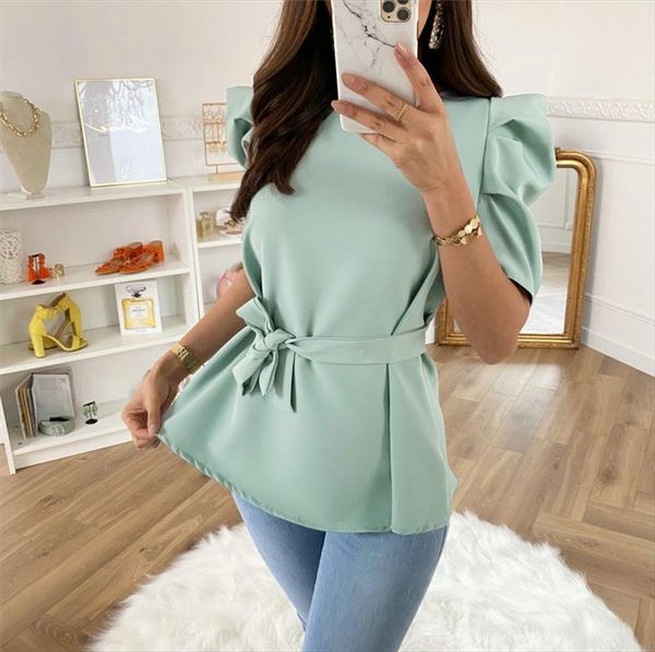 summer women blouses casual o neck puff short sleeve chiffon shirts 2020 elegant solid loose female bow bandage ladies green top, White
summer women blouses casual o neck puff short sleeve chiffon shirts 2020 elegant solid loose female bow bandage ladies green top, White